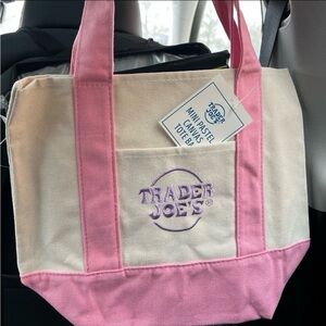 Trader Joes Mini Pastel Canvas Tote Bag pink NEW with tag